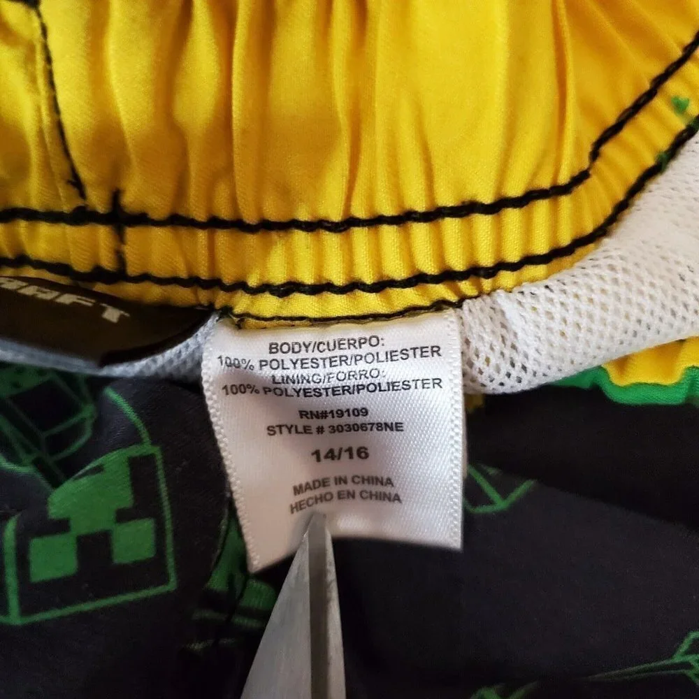 MINECRAFT Swimtrunks Boys 14/16 Green Black Creeper Mojang‎ Beach Built-in Brief